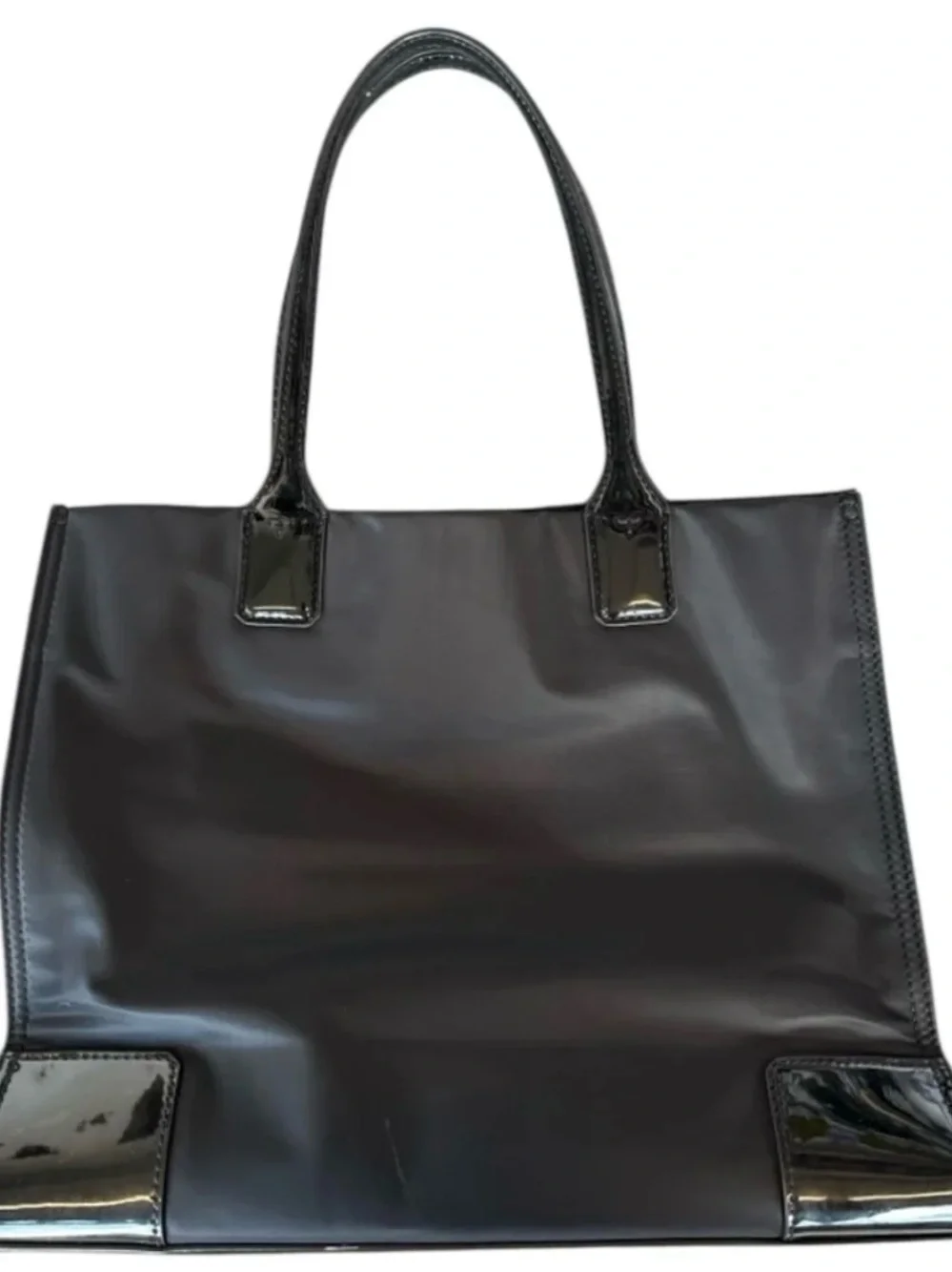 Tory Burch Black Nylon & Leather Patent Leather Accent Top Handles Tote Bag